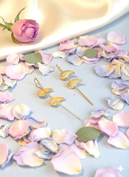 Elegant Leaf Motif Brass Drop Earrings | Lightweight Gold-Tone Daily Wear Earrings for Women