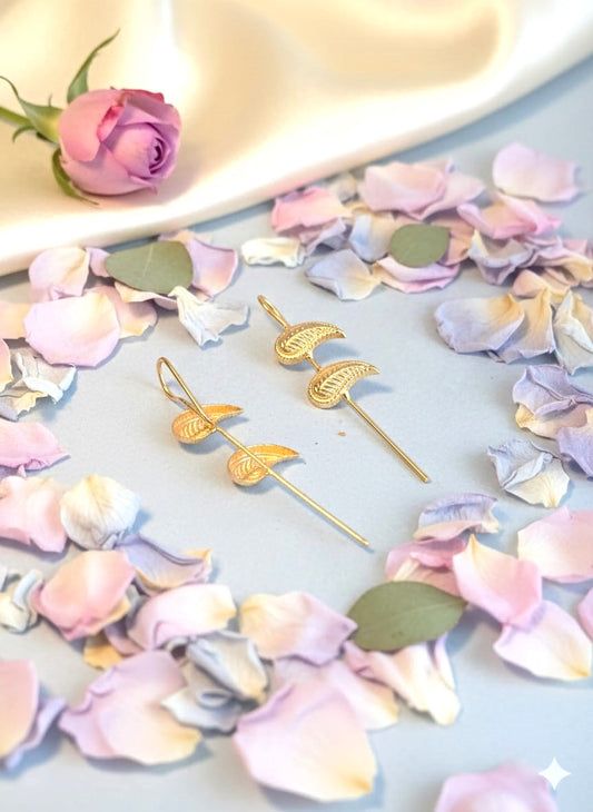 Elegant Leaf Motif Brass Drop Earrings | Lightweight Gold-Tone Daily Wear Earrings for Women