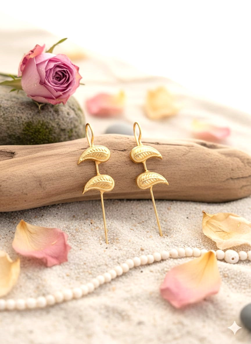 Elegant Leaf Motif Brass Drop Earrings | Lightweight Gold-Tone Daily Wear Earrings for Women