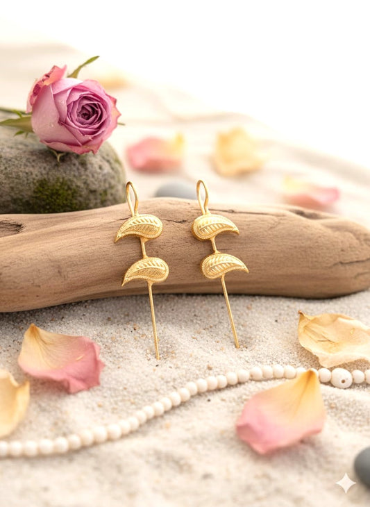 Elegant Leaf Motif Brass Drop Earrings | Lightweight Gold-Tone Daily Wear Earrings for Women