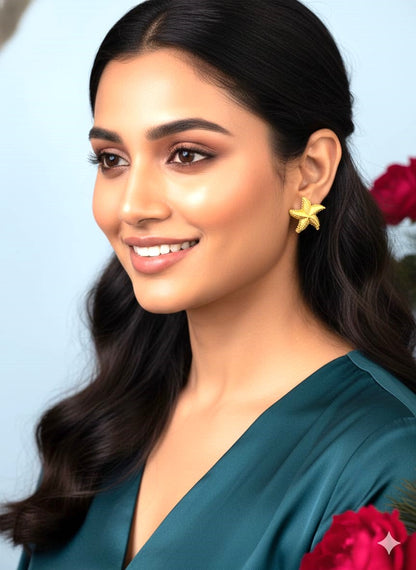 Floral Gold Stud Earrings