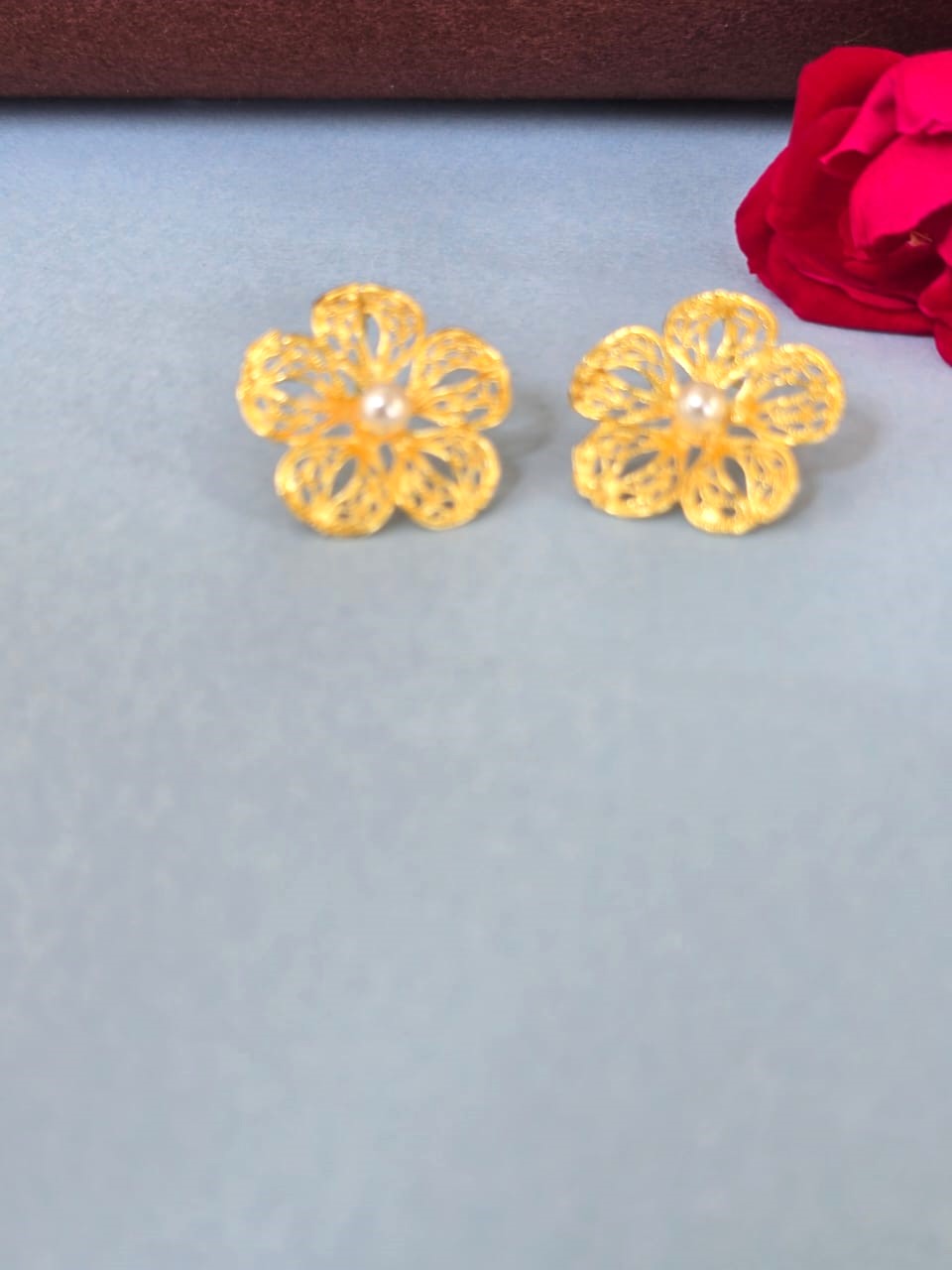 Floral Brass Stud Earrings, Elegant Everyday Earrings for Women