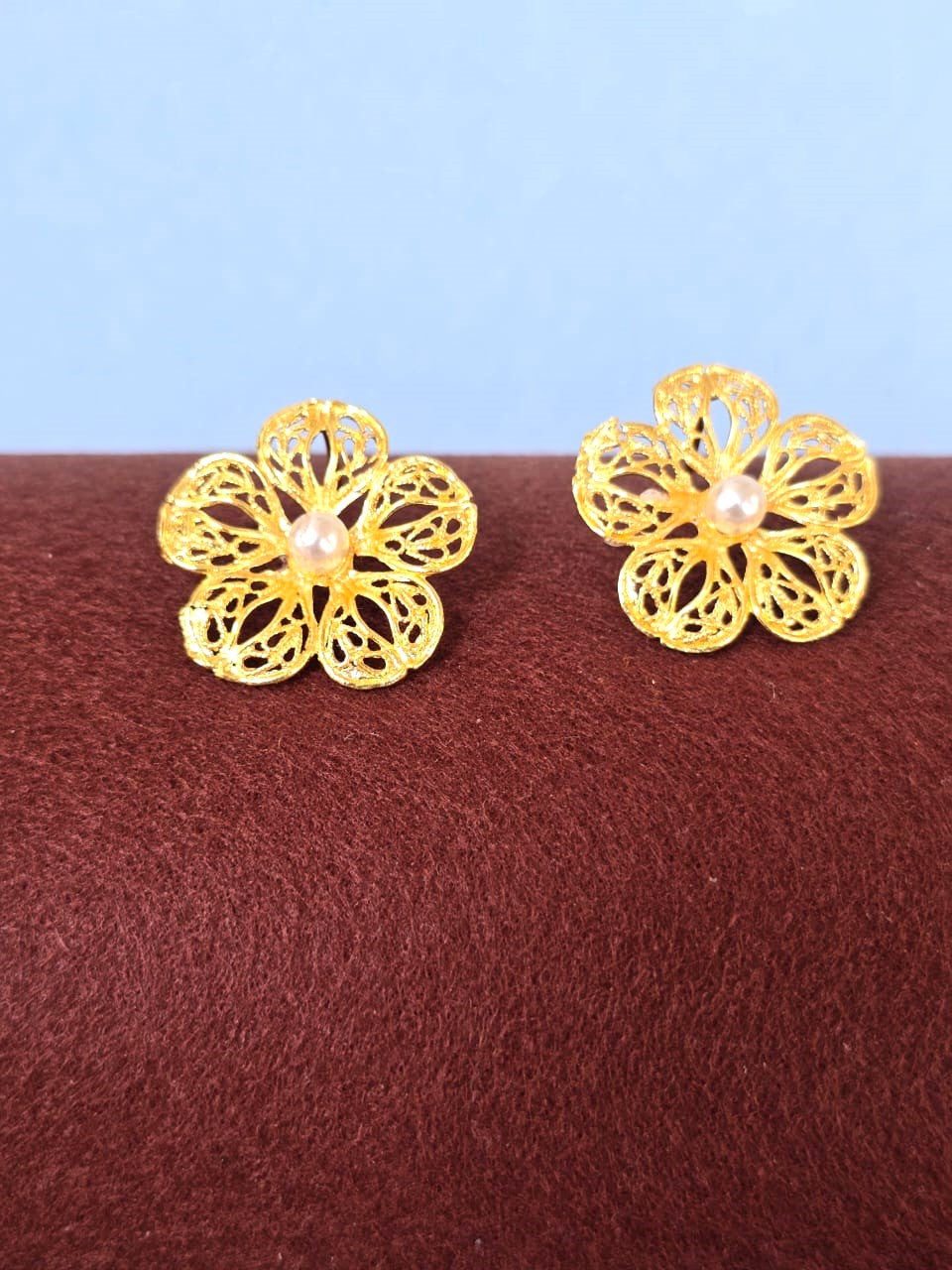 Floral Brass Stud Earrings, Elegant Everyday Earrings for Women