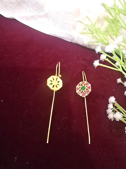Geometric Kundan Ear Cuffs with Pink & Green Stones