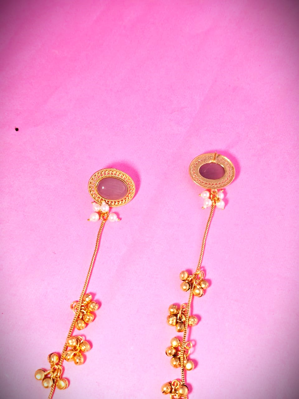 Gold-Plated Pearl Drop Long Dangler Earrings