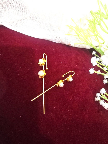 Gold-Tone Pearl Flower Ear Cuffs