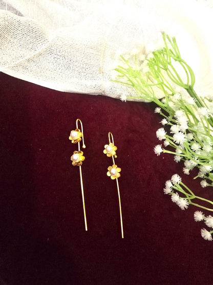 Gold-Tone Pearl Flower Ear Cuffs