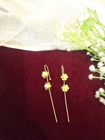 Gold-Tone Pearl Flower Ear Cuffs