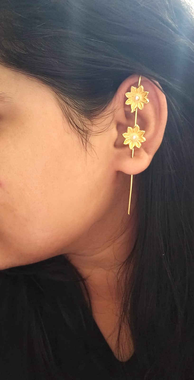 Gold-Tone Flower Ear Cuffs