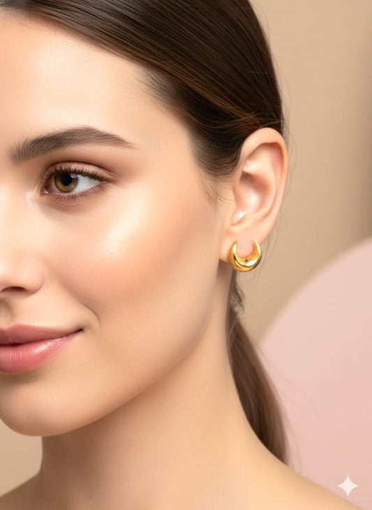 Gold Crescent Moon Stud Earrings