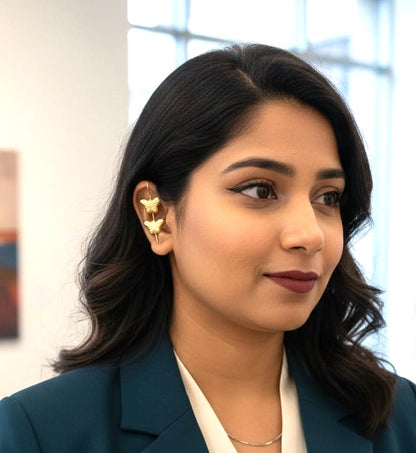 Gold Finish Butterfly Ear Cuff Earrings for Women | Elegant Designer Ear Climbers – RavJyoti