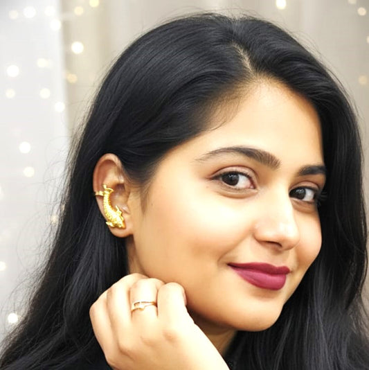 Gold Finish Dragon Ear Cuff Earrings for Women