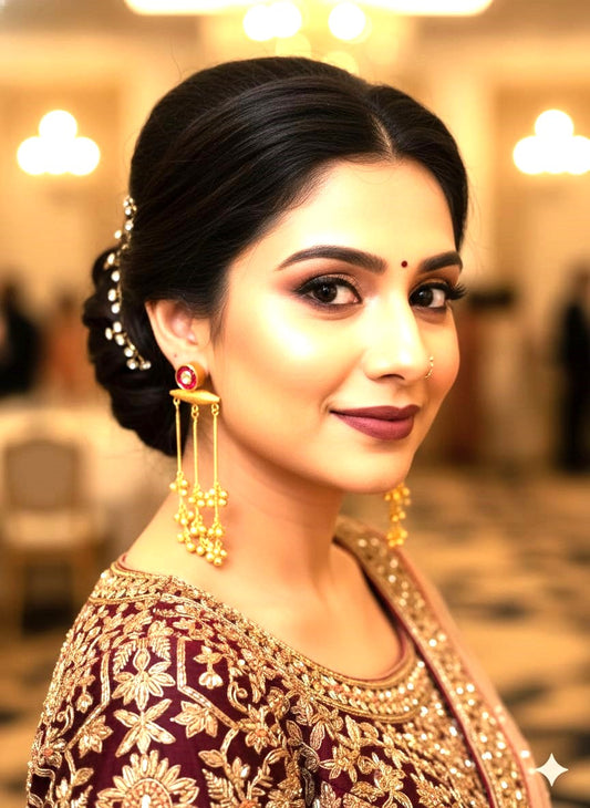 Gold Finish Kashmiri Style Long Drop Earrings,Traditional Ethnic Earrings