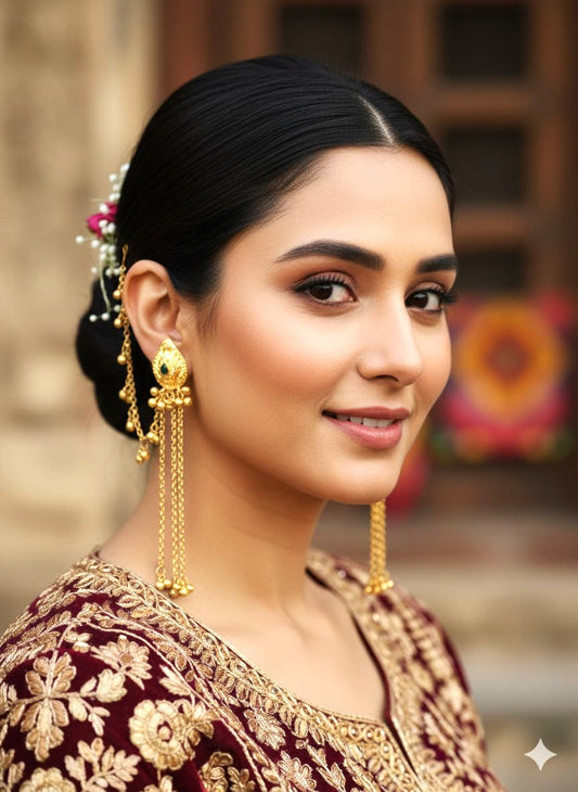 Gold Finish Long Chain Drop Earrings