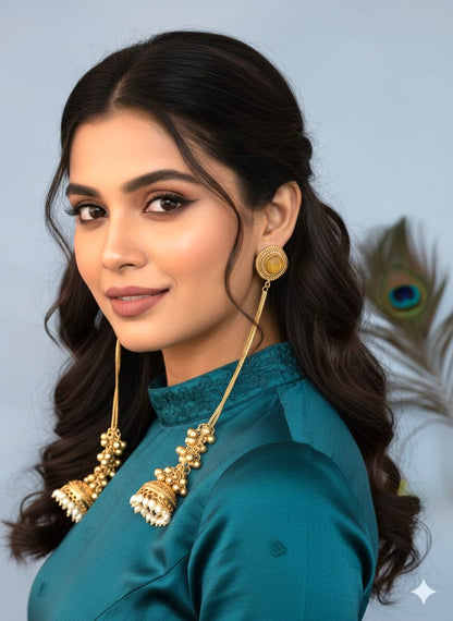Gold Finish Long Jhumka Earrings with Pearls for Women | Traditional Festive Earrings – RavJyoti