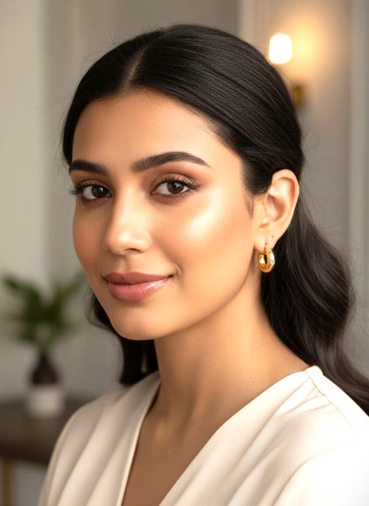 Gold Finish Star Detail Hoop Earrings