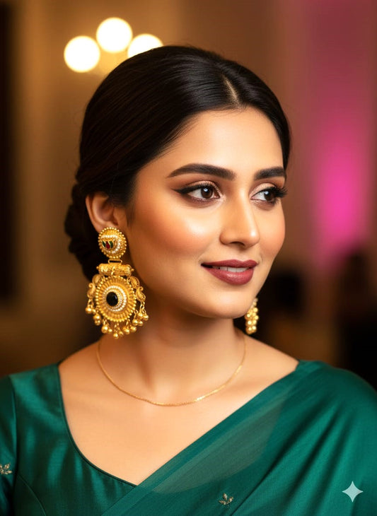 Gold Finish Chandbali Jhumka Earrings - Traditional brass ethnic earring- Ravjyoti