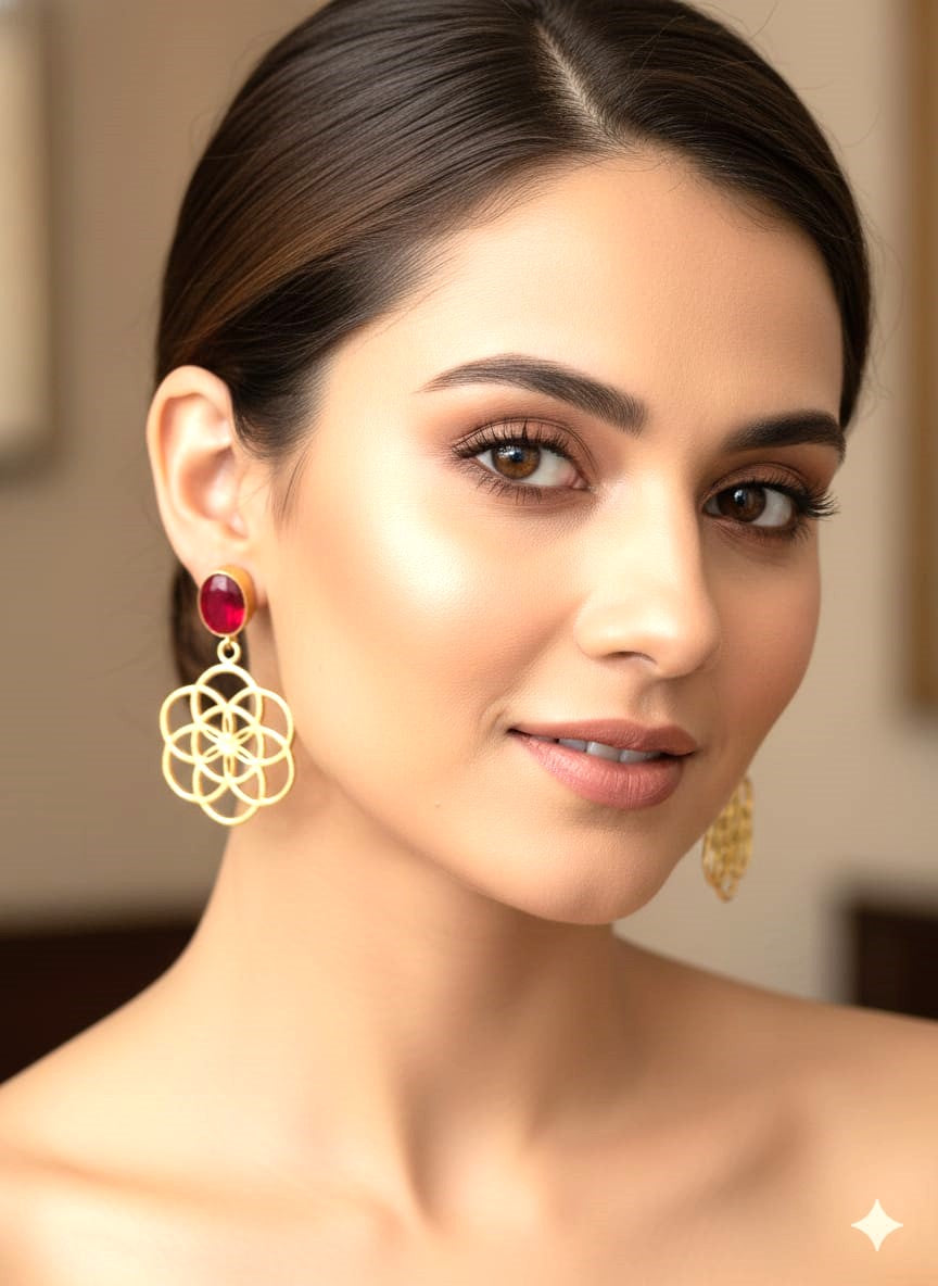 Gold Floral Drop Earrings | Elegant Brass Statement Earrings for Women – RavJyoti
