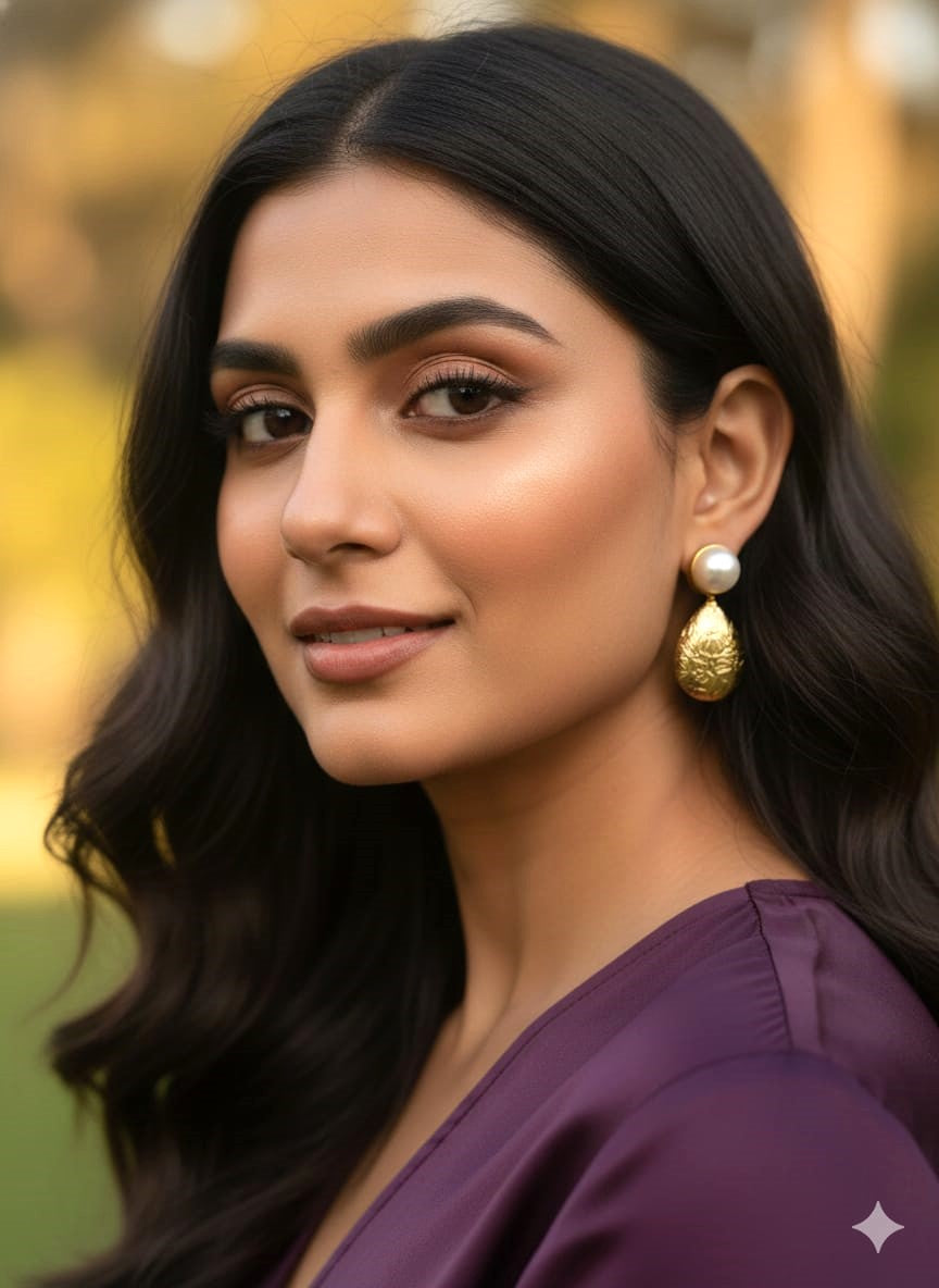 Gold Pearl Drop Earrings for Women | Elegant Brass Dangler Earrings for Festive & Party Wear