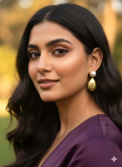Gold Pearl Drop Earrings for Women | Elegant Brass Dangler Earrings for Festive & Party Wear