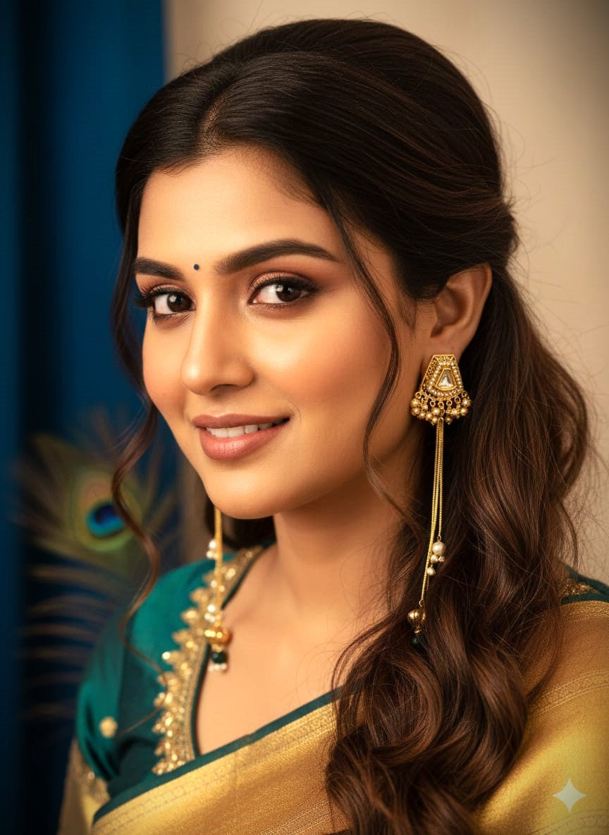 Gold Polish Long Dangle Earrings in Brass | Traditional Festive & Wedding Wear Earrings