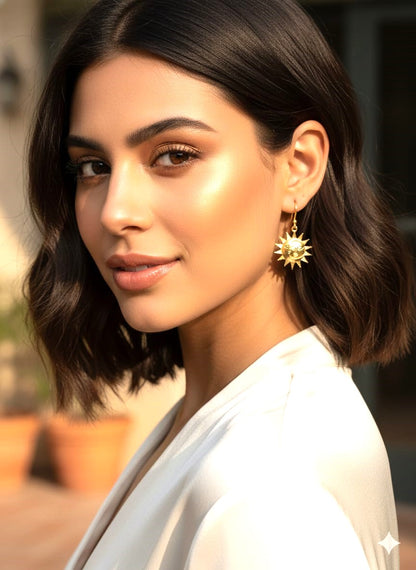 Gold Sunburst Drop Earrings