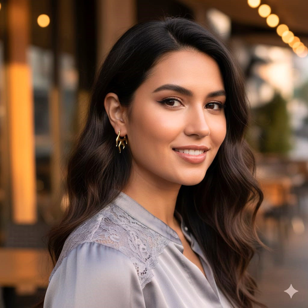 Gold Abstract Flame Hoop Earrings in Brass | Modern Statement Hoops by RavJyoti