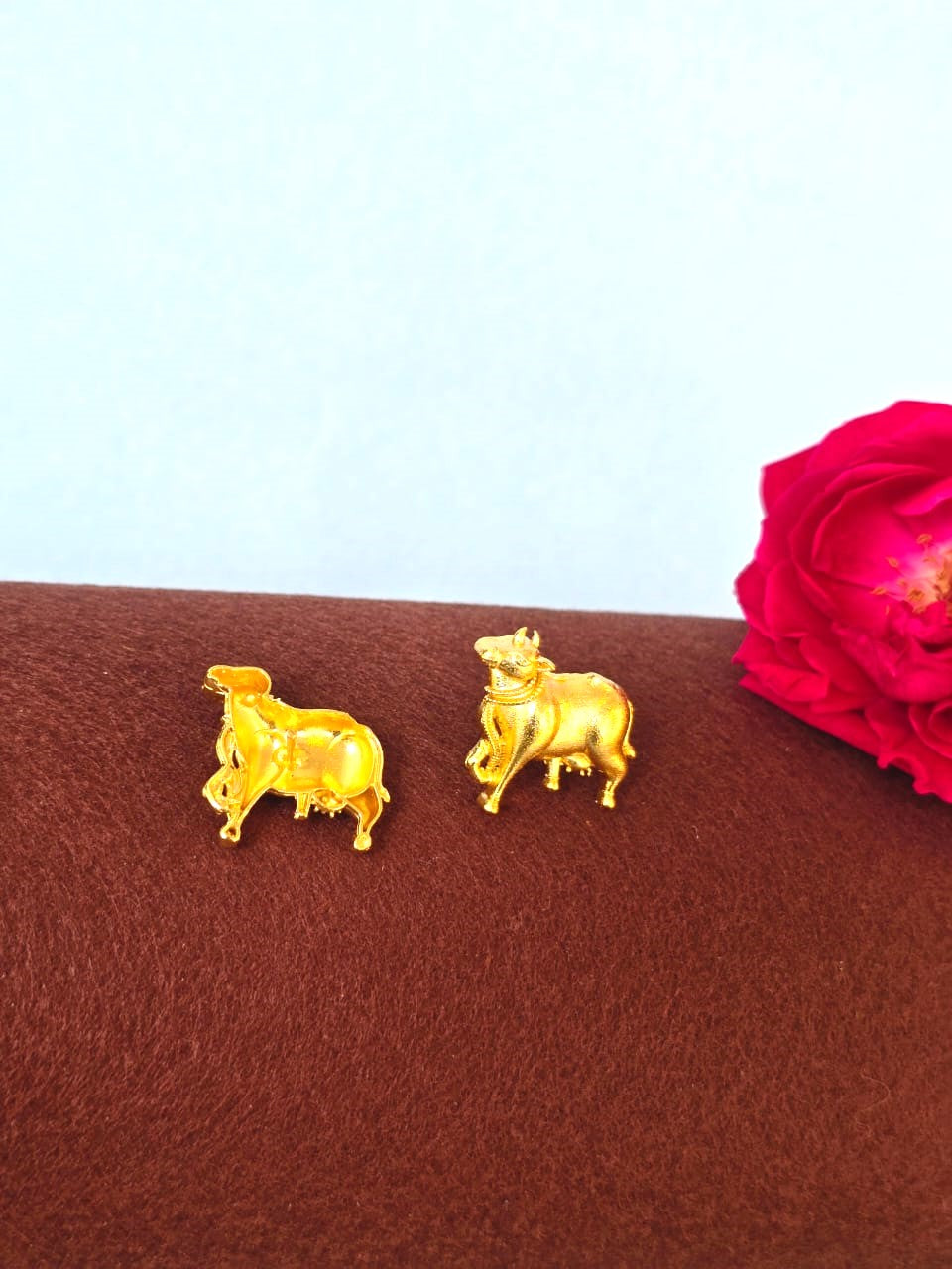 Gold Cow Motif Stud Earrings