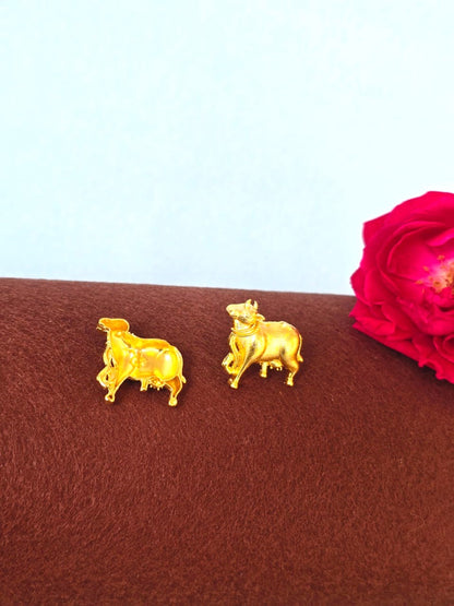 Gold Cow Motif Stud Earrings