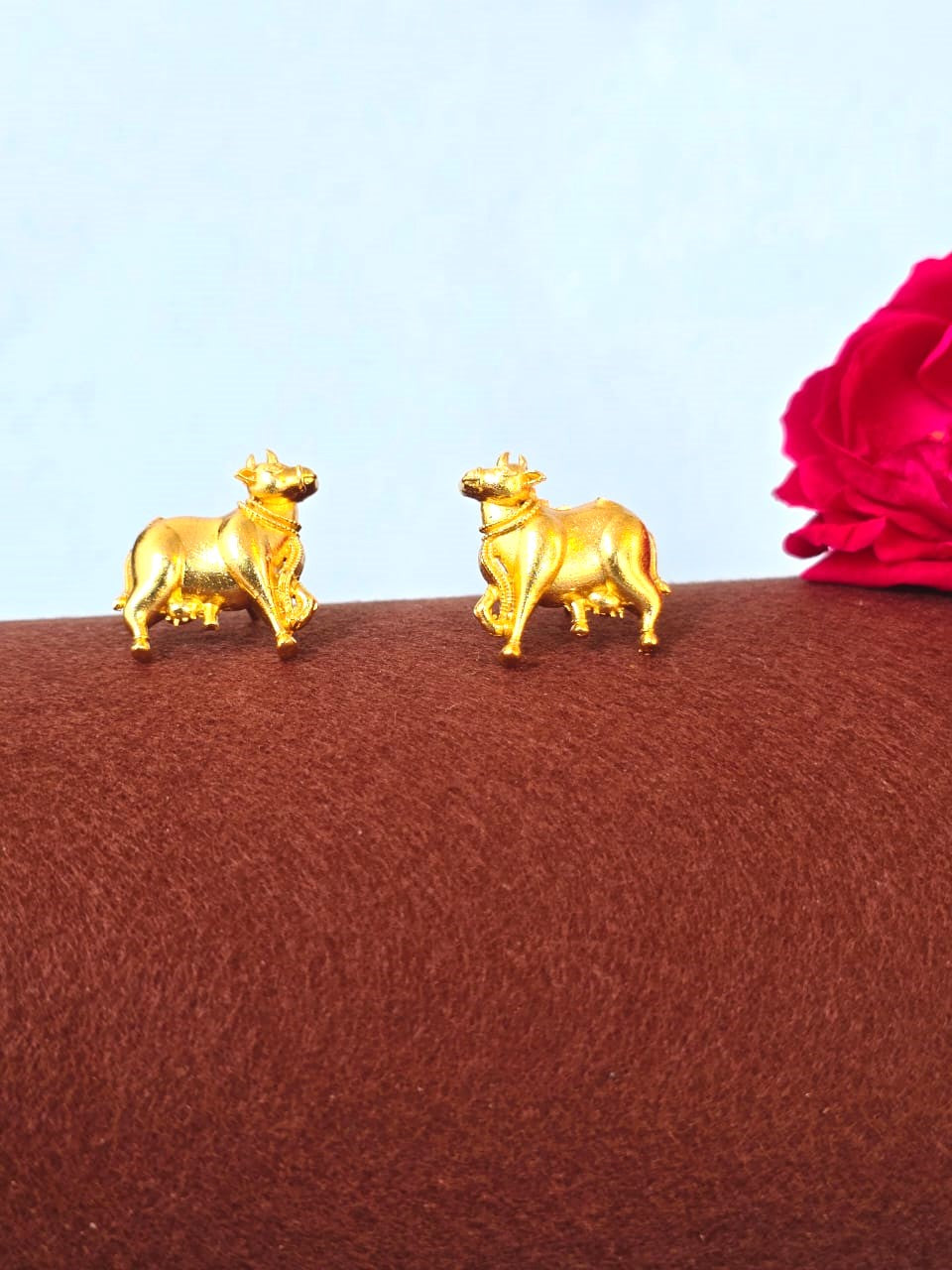 Gold Cow Motif Stud Earrings