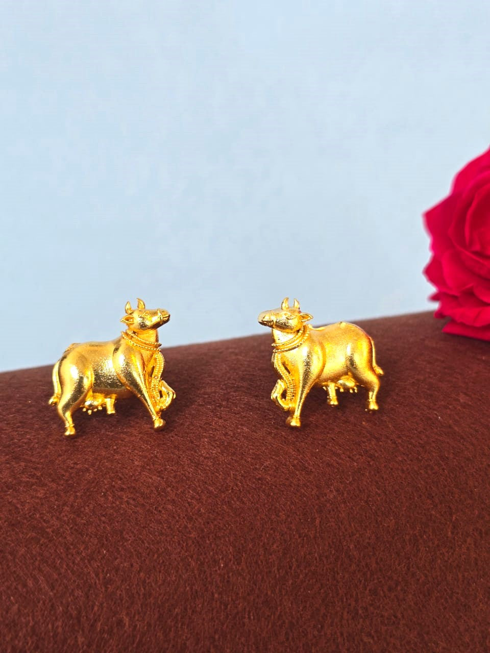 Gold Cow Motif Stud Earrings
