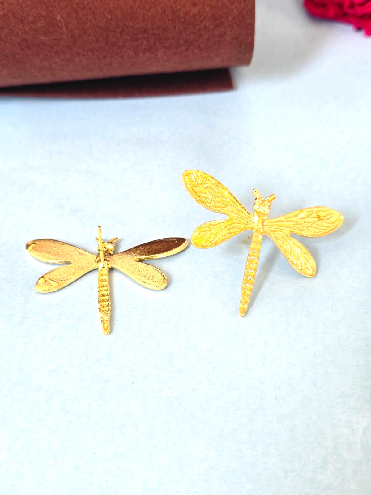 Gold Dragonfly Stud Earrings for women- Minimalist everyday brass earrings