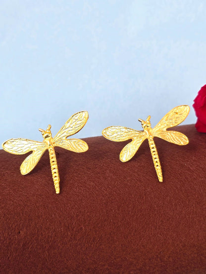Gold Dragonfly Stud Earrings for women- Minimalist everyday brass earrings