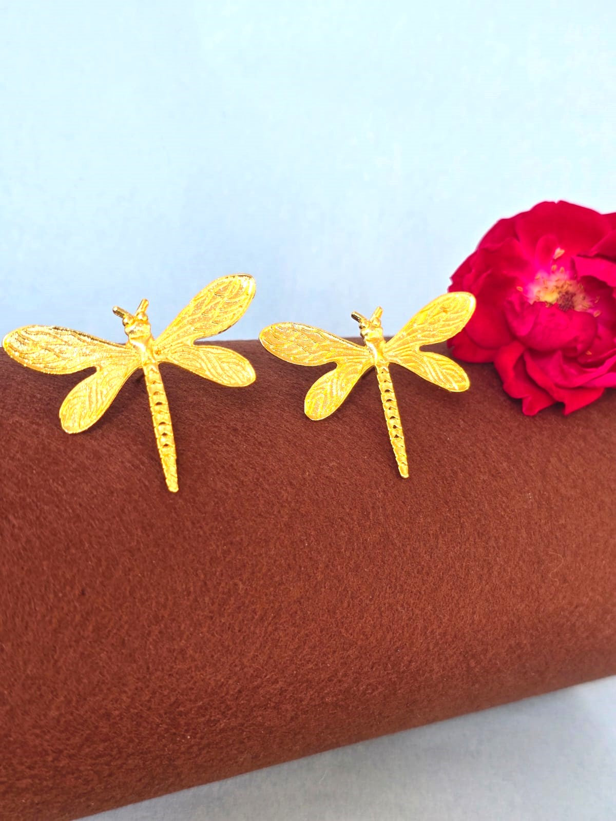 Gold Dragonfly Stud Earrings for women- Minimalist everyday brass earrings