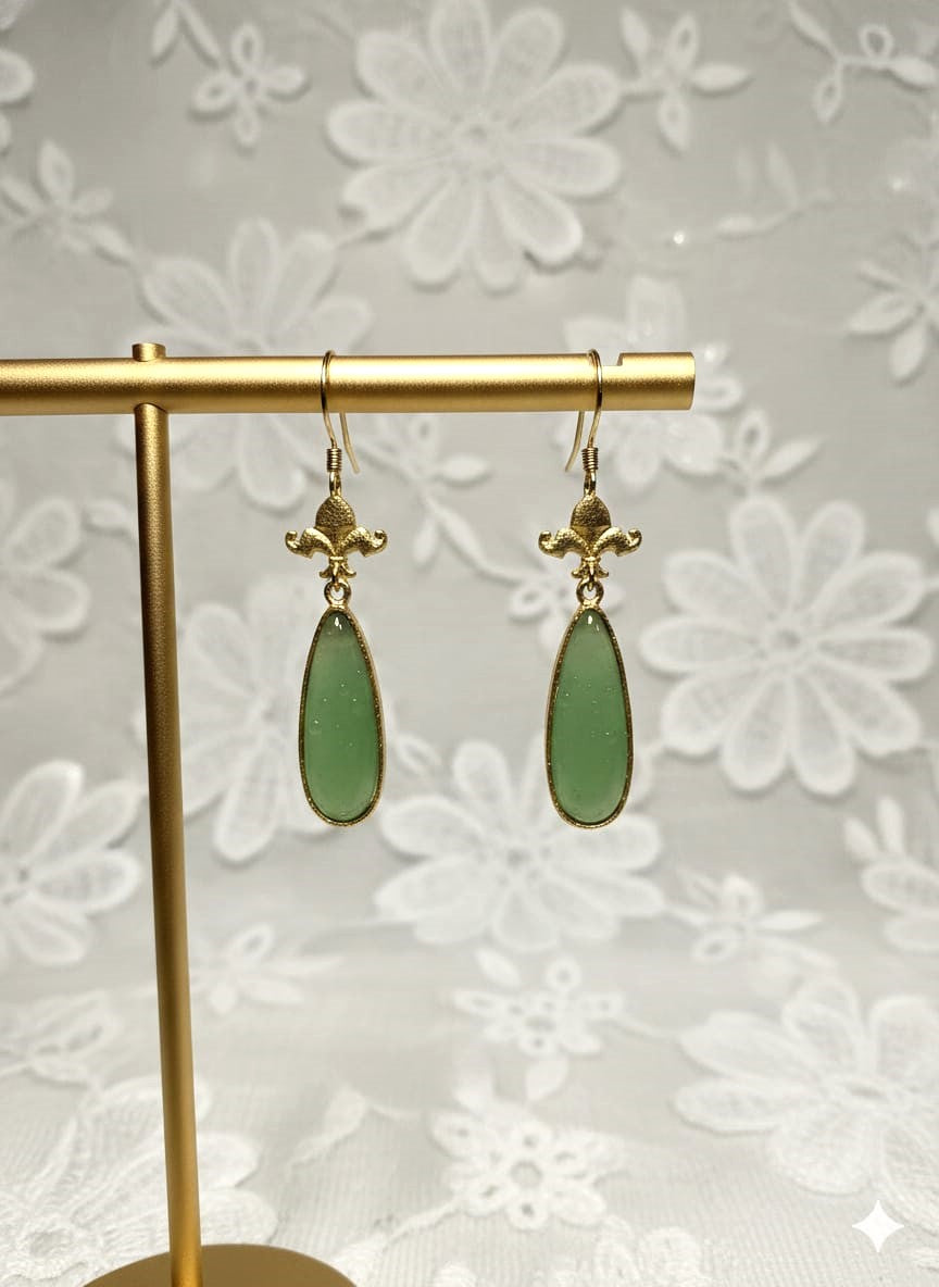 Gold Finish Green Teardrop Stone Drop Earrings for Women | Elegant Minimal Designer Earrings – RavJyoti