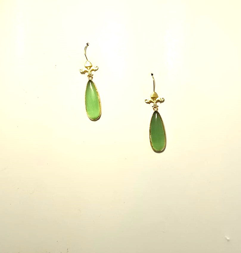 Gold Finish Green Teardrop Stone Drop Earrings for Women | Elegant Minimal Designer Earrings – RavJyoti