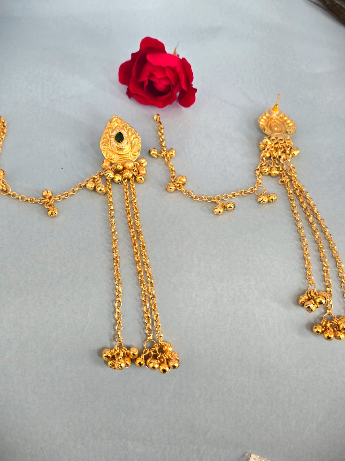 Gold Finish Long Chain Drop Earrings
