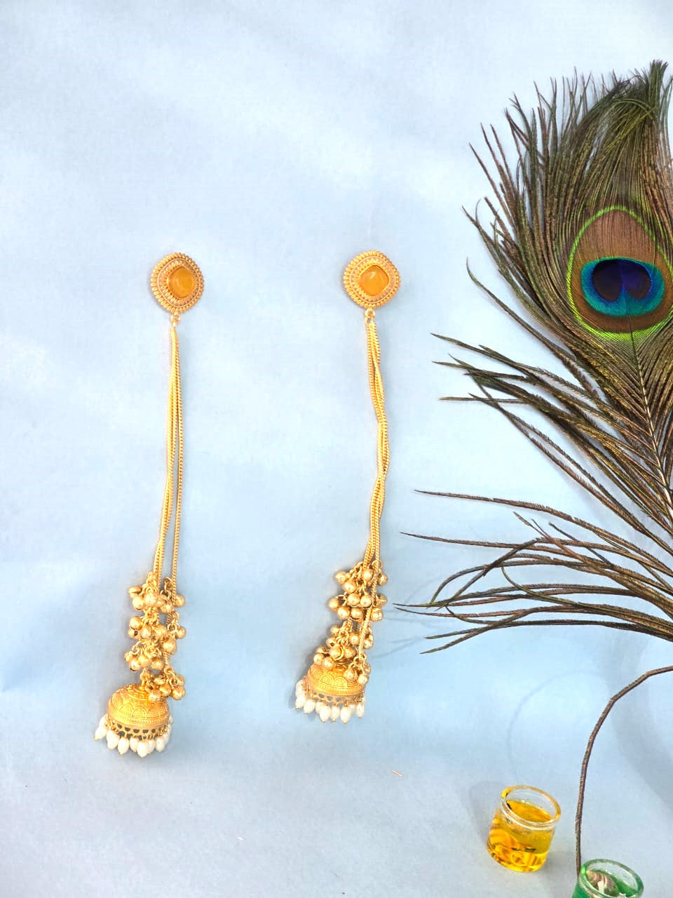 Gold Finish Long Jhumka Earrings with Pearls for Women | Traditional Festive Earrings – RavJyoti