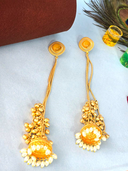 Gold Finish Long Jhumka Earrings with Pearls for Women | Traditional Festive Earrings – RavJyoti