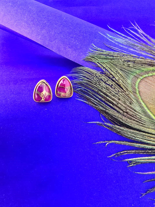 Gold Finish Purple Stone Stud Earrings for Women , Elegant Minimal Designer Earrings – RavJyoti