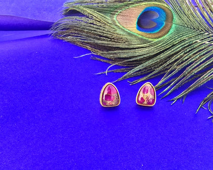 Gold Finish Purple Stone Stud Earrings for Women , Elegant Minimal Designer Earrings – RavJyoti