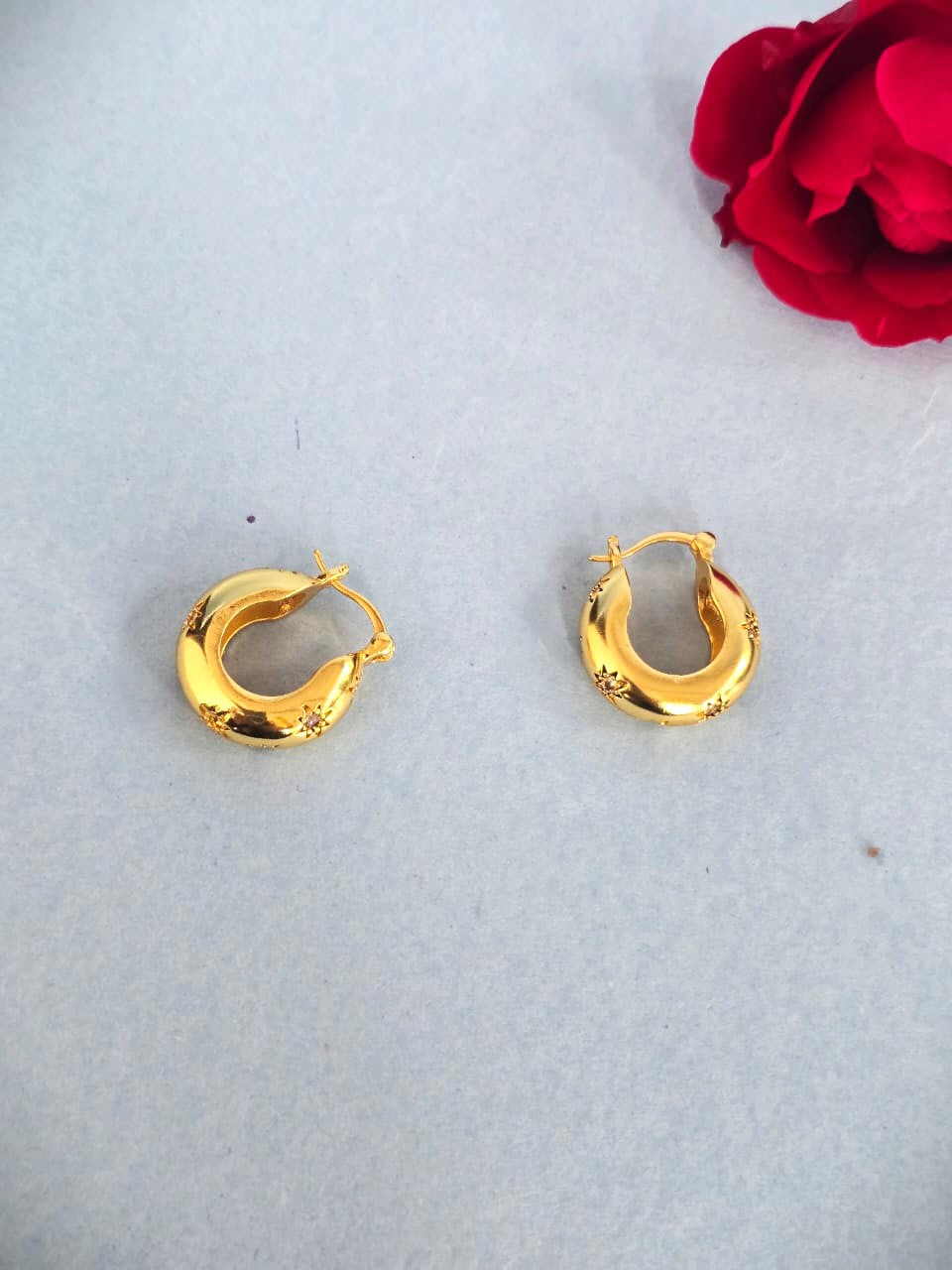 Gold Finish Star Detail Hoop Earrings