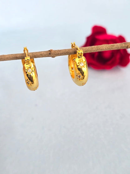 Gold Finish Star Detail Hoop Earrings