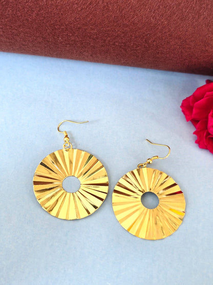 Gold Finish Sunburst Disc Brass Earrings for Women | RavJyoti
