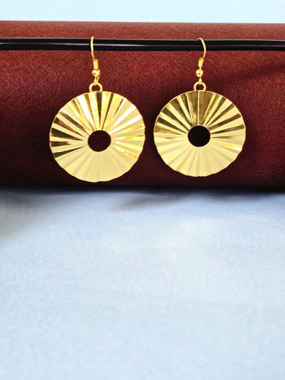 Gold Finish Sunburst Disc Brass Earrings for Women | RavJyoti