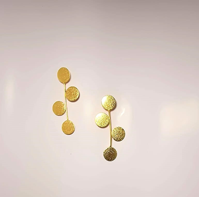 Gold Finish Textured Disc Long Drop Earrings for Women , Elegant Statement Earrings – RavJyoti