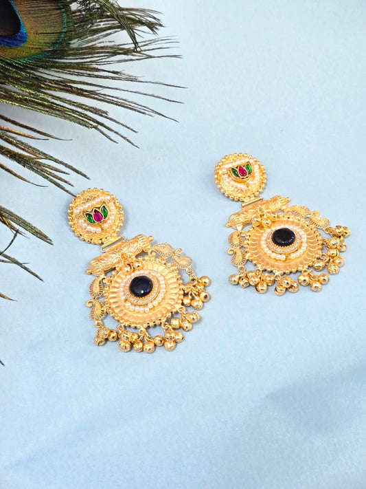 Gold Finish Chandbali Jhumka Earrings - Traditional brass ethnic earring- Ravjyoti
