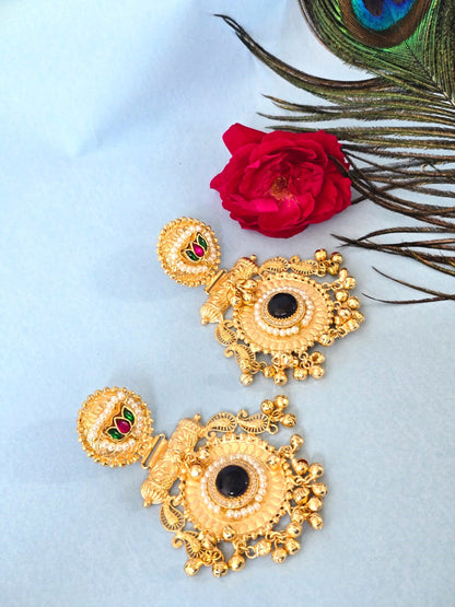 Gold Finish Chandbali Jhumka Earrings - Traditional brass ethnic earring- Ravjyoti