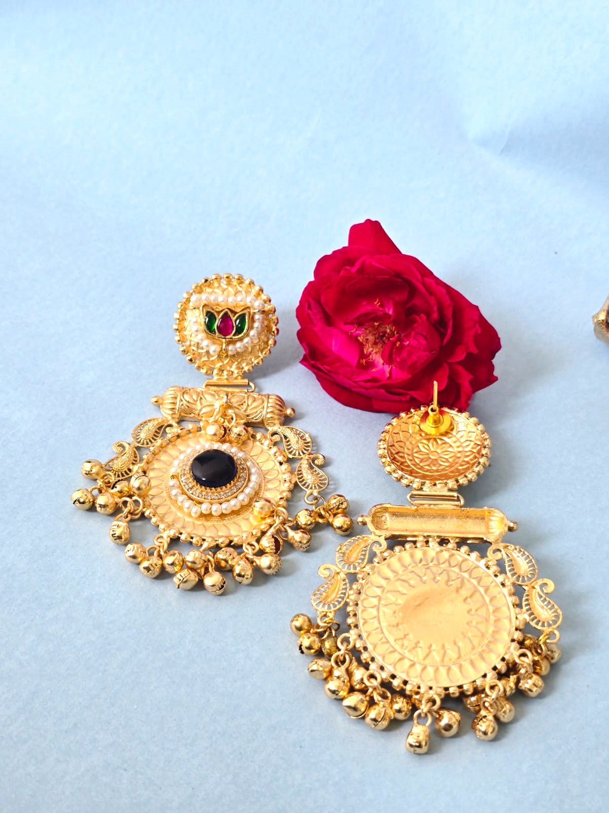 Gold Finish Chandbali Jhumka Earrings - Traditional brass ethnic earring- Ravjyoti