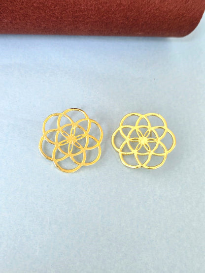 Gold Floral Geometric Stud Earrings